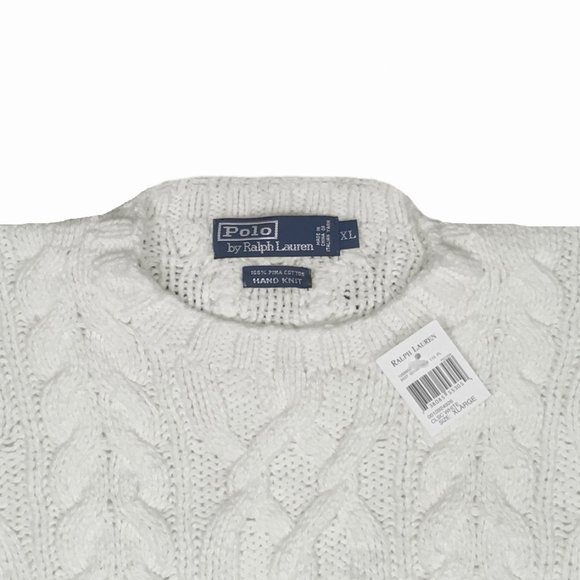 NEW Polo Ralph Lauren Sweater  L  XL Off White  Heavy Cable  Hand Knit  Slim Fit - Picture 3 of 3